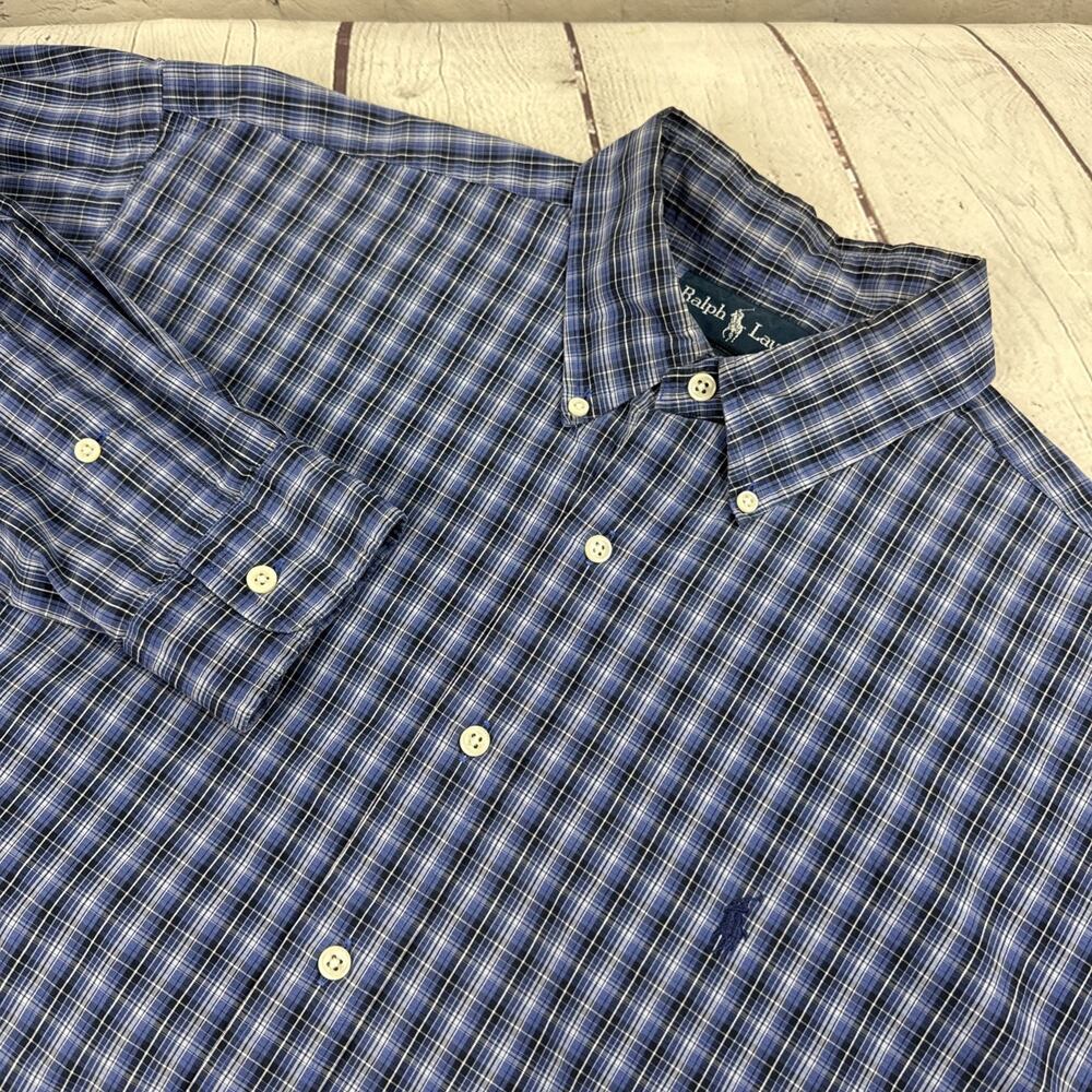 Polo Ralph Lauren Blake L Long Sleeve Button Down Blue Plaid 100% Cotton Shirt